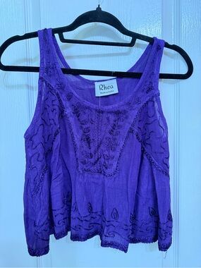 🌼H197 Rhea Costa Free Size S to M Best pp18 Purple Embroidered Boho Tank Top